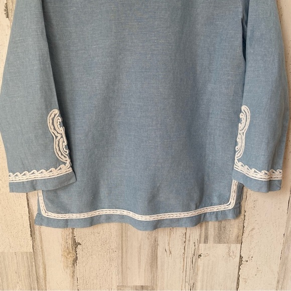 Point Sur J. Crew Blue White Linen Cotton Blend Blouse Size XS - Picture 10 of 12